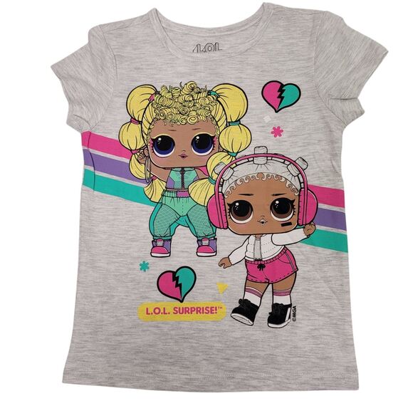 L.O.L. Surprise! Girls Short-Sleeve T-Shirts Crew Neck  Gray Top Size 4 - Picture 1 of 6